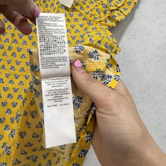 J Crew Shirt Womens Medium Yellow Blue Floral Ruffle Sleeve 100% Cotton Boho Top - Picture 6 of 9